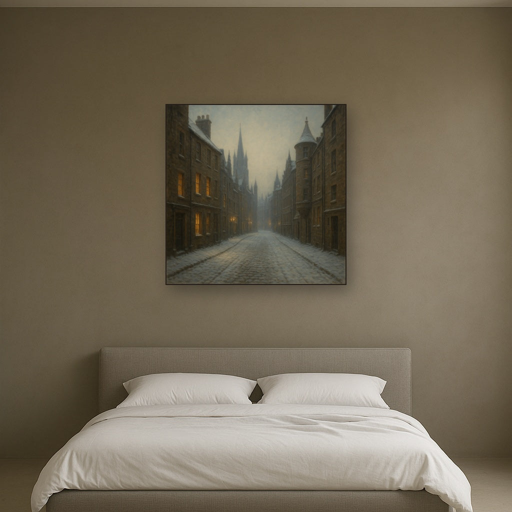 Edinburgh Old Town Royal Mile in Snow No. 27 Oil Painting - View 3