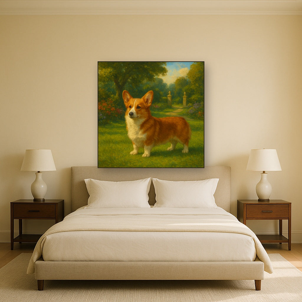 Pembroke Welsh Corgi in Royal English Garden No. 10 Fine Art Oil Painting - View 3