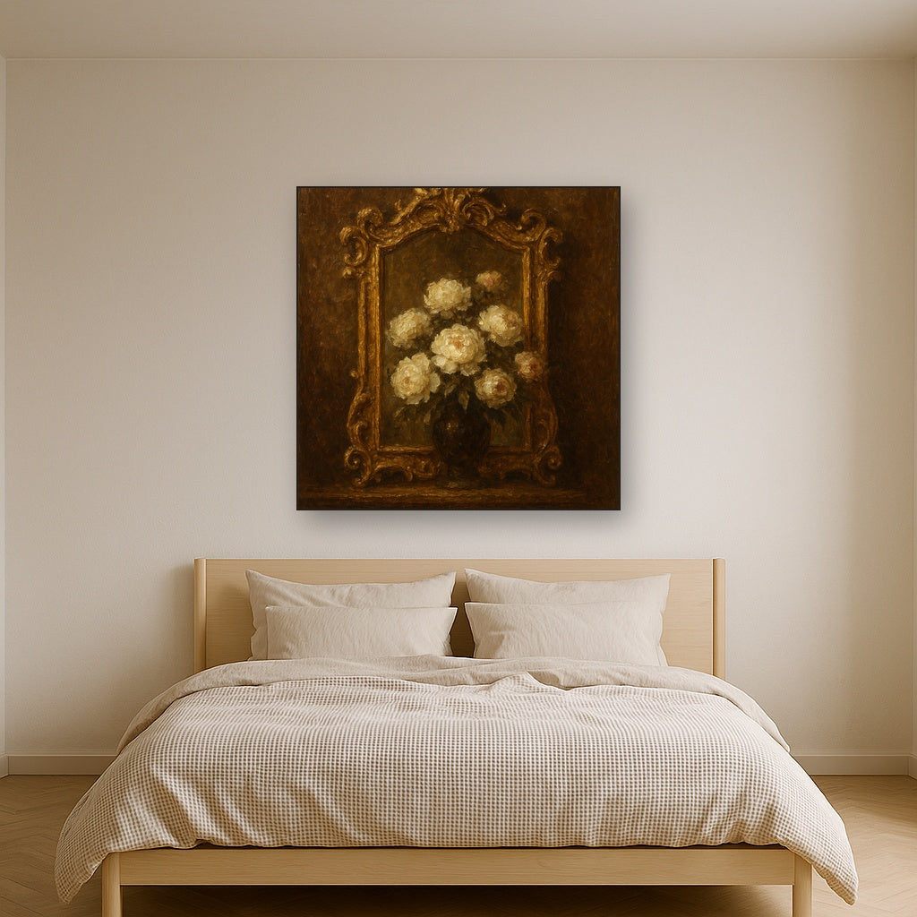 Baroque Gilded Mirror & Peonies No. 5 Oil Painting - Styled in Master Bedroom