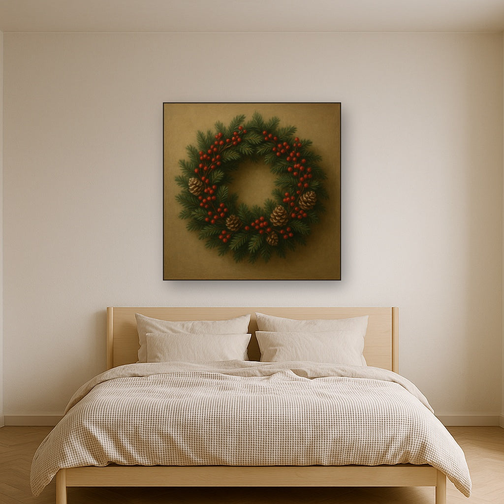 Vintage Holiday Botanical Wreath & Berries No. 5 Oil Painting - View 3