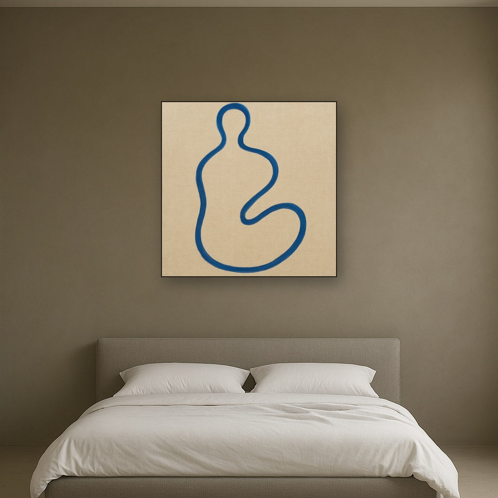 Cobalt Blue & Pale Oat Contour No. 8 - Modern Fine Art Oil Painting - View 3