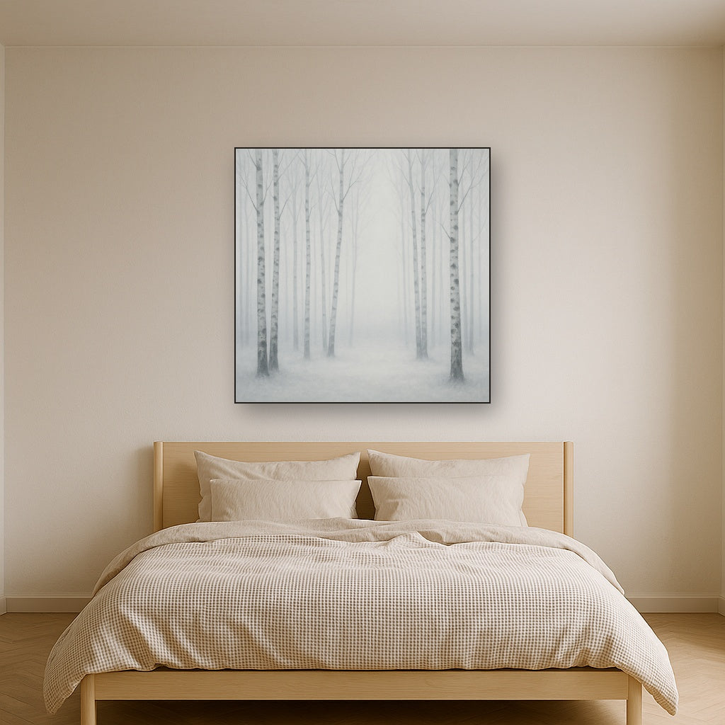 Pale Birch Woodland Silhouette in Whiteout No. 15 Oil Painting - View 3