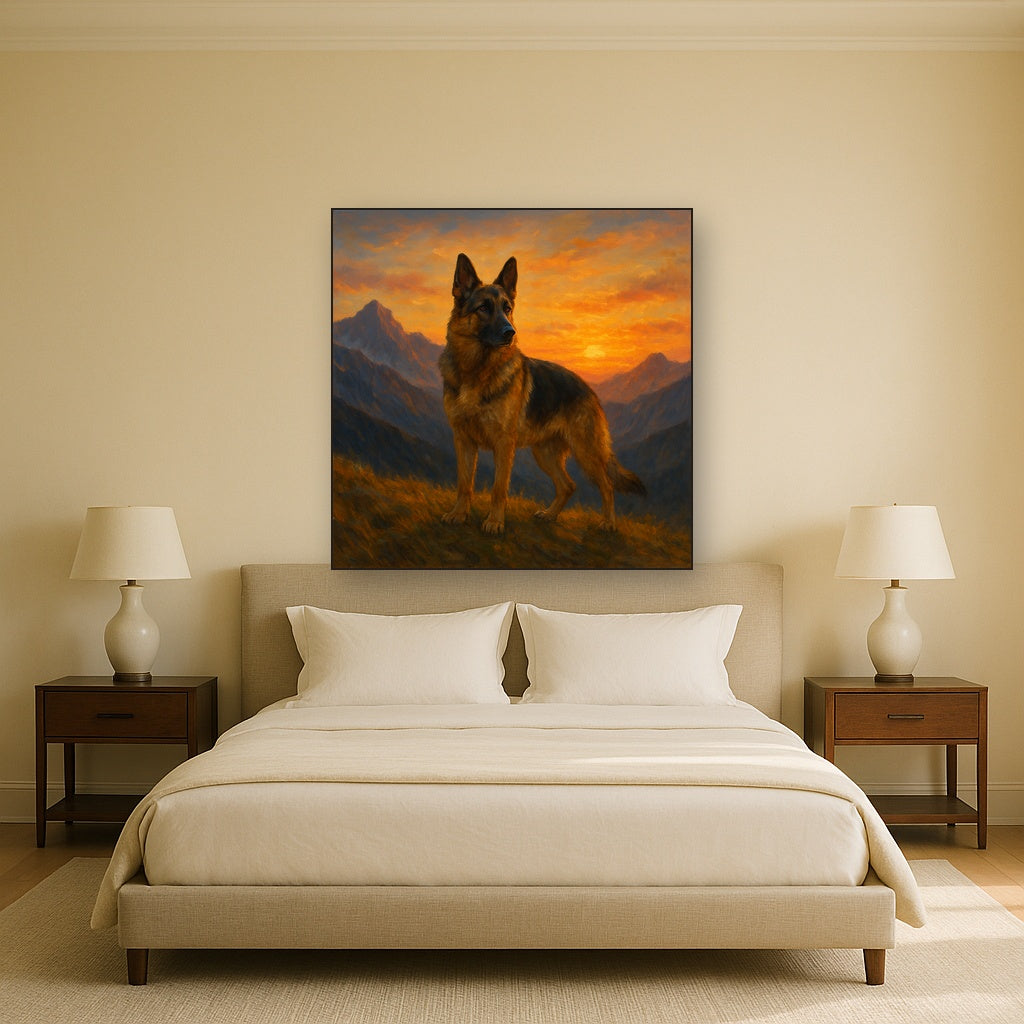 German Shepherd Standing in Alpine Sunset No. 13 Fine Art Oil Painting - View 3