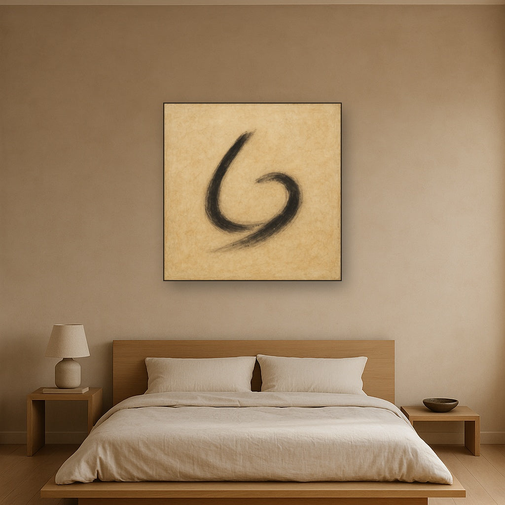 Aged Rice Paper & Charcoal Calligraphic Balance No. 18 Oil Painting - View 3