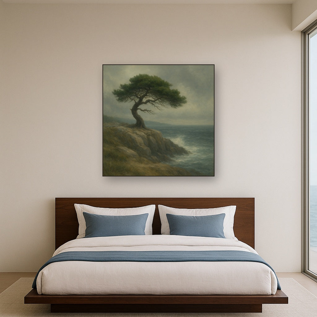 Wild Coastal Pine on Stormy Granite Cliff No. 8 Oil Painting - View 3