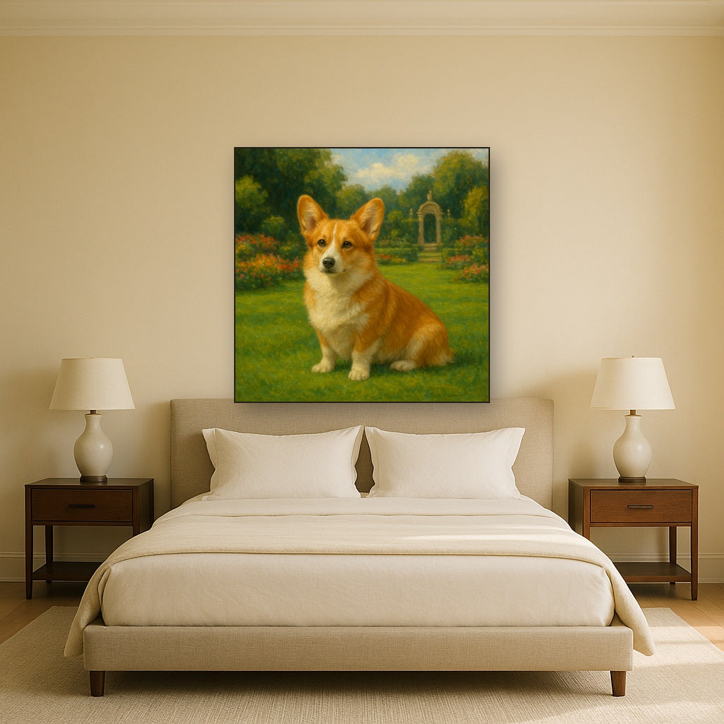 Pembroke Welsh Corgi in Royal English Garden No. 2 Fine Art Oil Painting - View 3