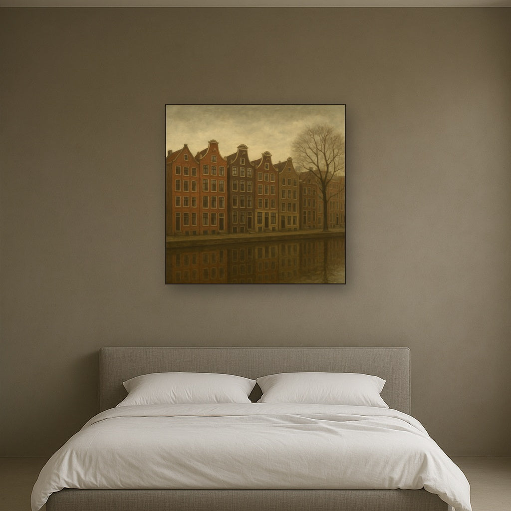 Amsterdam Canal Houses Under Overcast Sky No. 13 Oil Painting - View 3
