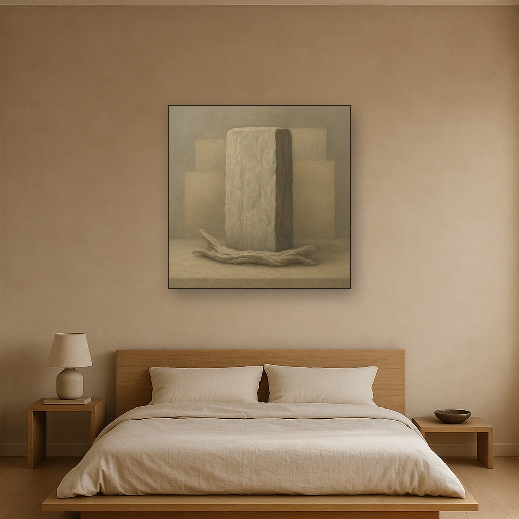 Driftwood Grey & Weathered Stone Monolith No. 28 Oil Painting - View 3