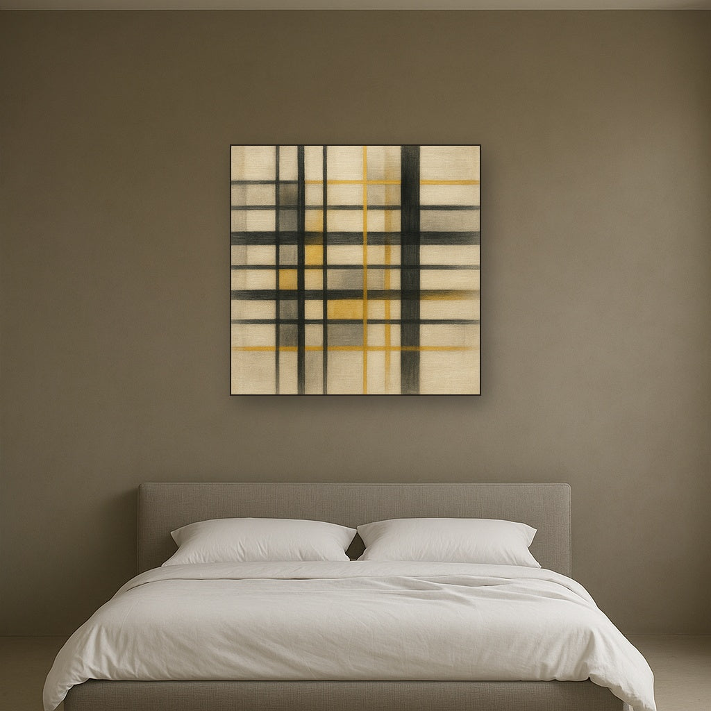 Abstract Woven Line Matrix in Charcoal & Gold No. 2 Fine Art Oil Painting - View 3