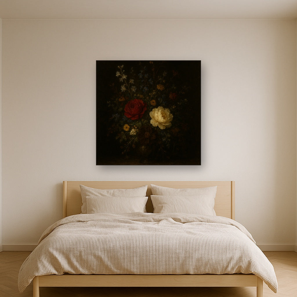 Moody Dutch Master Dark Floral Still Life Fine Art Oil Painting - View 3