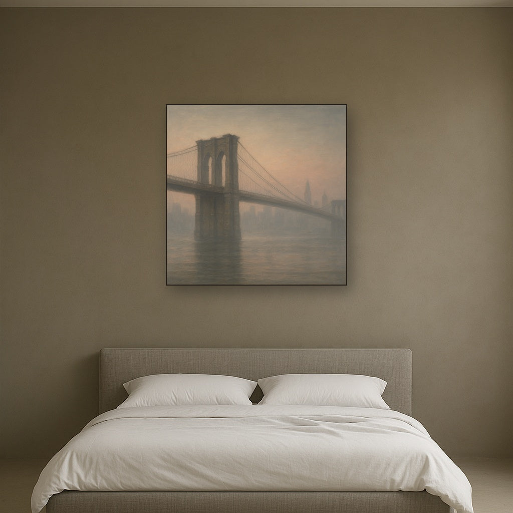 Brooklyn Bridge in Morning River Mist No. 13 Oil Painting - View 3