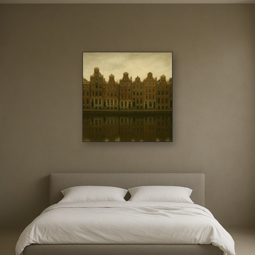 Amsterdam Canal Houses Under Overcast Sky No. 14 Oil Painting - View 3