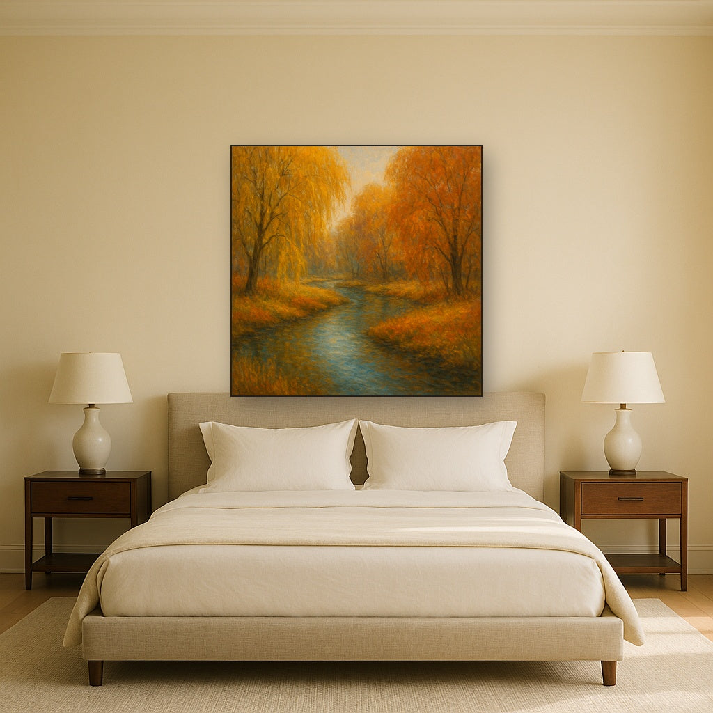 Tranquil River through Autumn Willow Woods No. 3 Fine Art Oil Painting - View 3