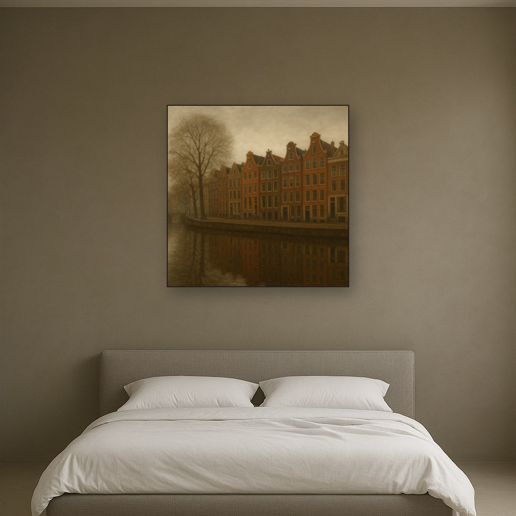 Amsterdam Canal Houses Under Overcast Sky No. 23 Oil Painting - View 3