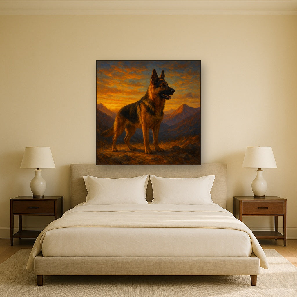 German Shepherd Standing in Alpine Sunset No. 9 Fine Art Oil Painting - View 3