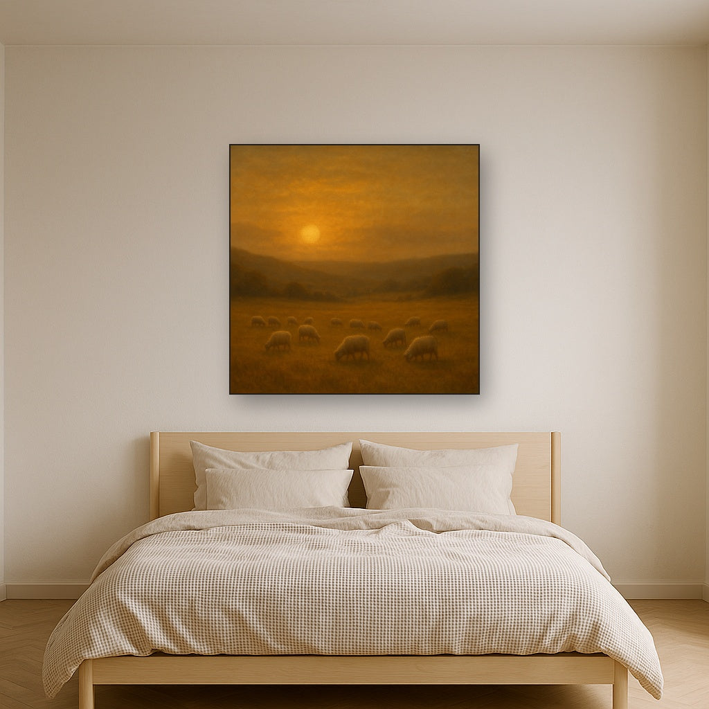 Sunset Grazing Flock in Golden Valley No. 7 Oil Painting - View 3