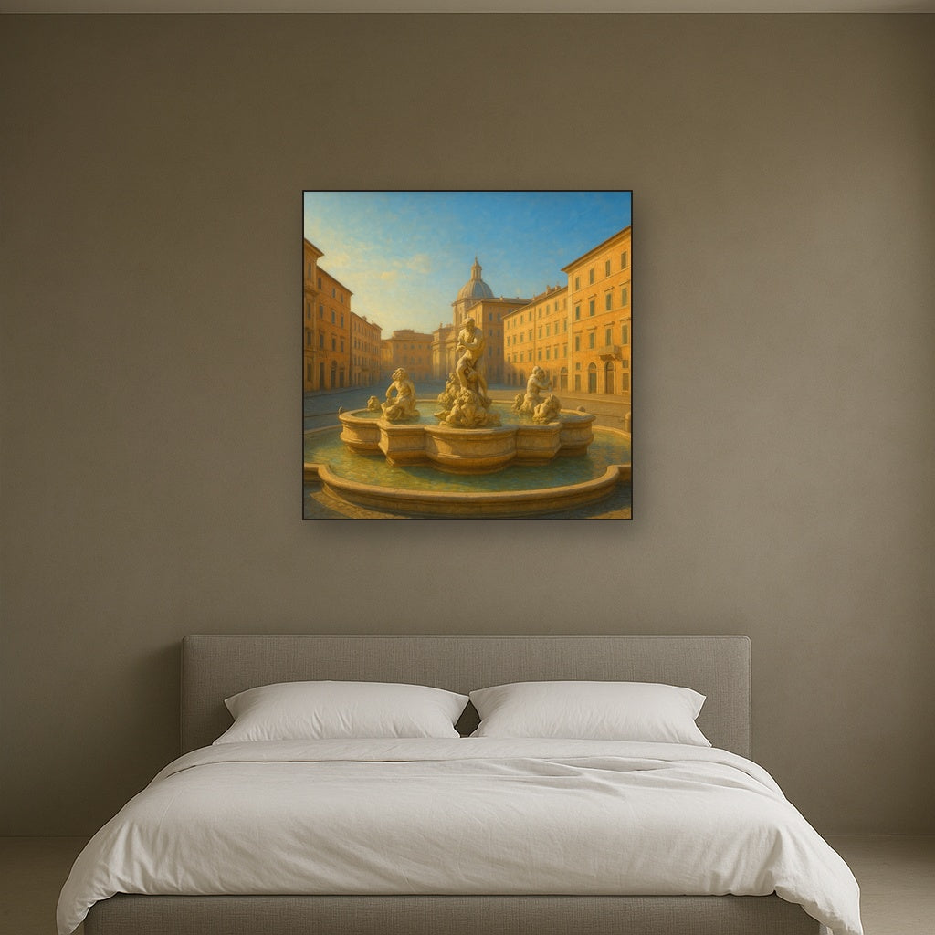 Rome Piazza Fountain in Morning Sunlight No. 10 Oil Painting - View 3