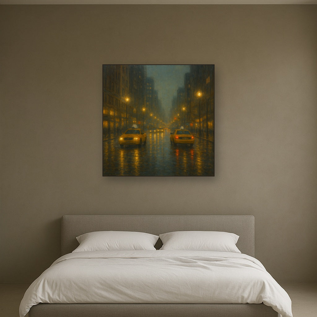 Rain-Drenched Manhattan Avenue Lights No. 18 Oil Painting - View 3