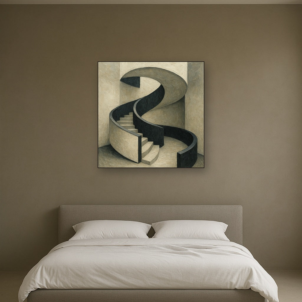 Minimalist Spiral Staircase Geometric Oil Painting - View 3