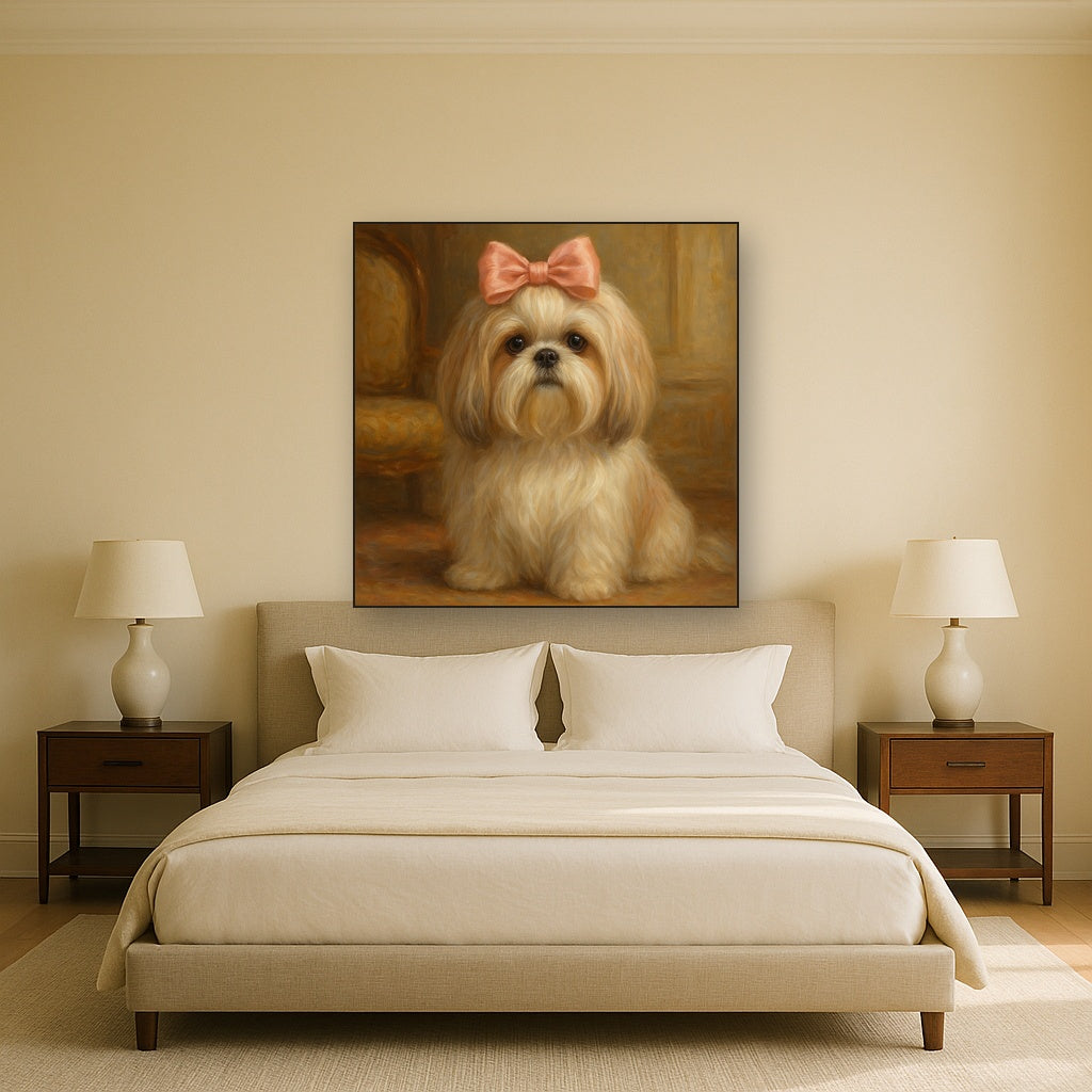 Sweet Shih Tzu with Silk Bow in Parlor No. 8 Fine Art Oil Painting - View 3
