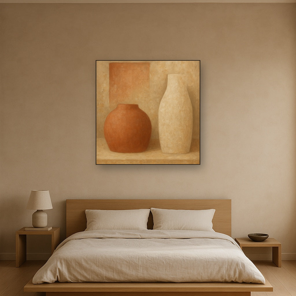 Earthy Terracotta & Weathered Plaster Wash Oil Painting - View 3