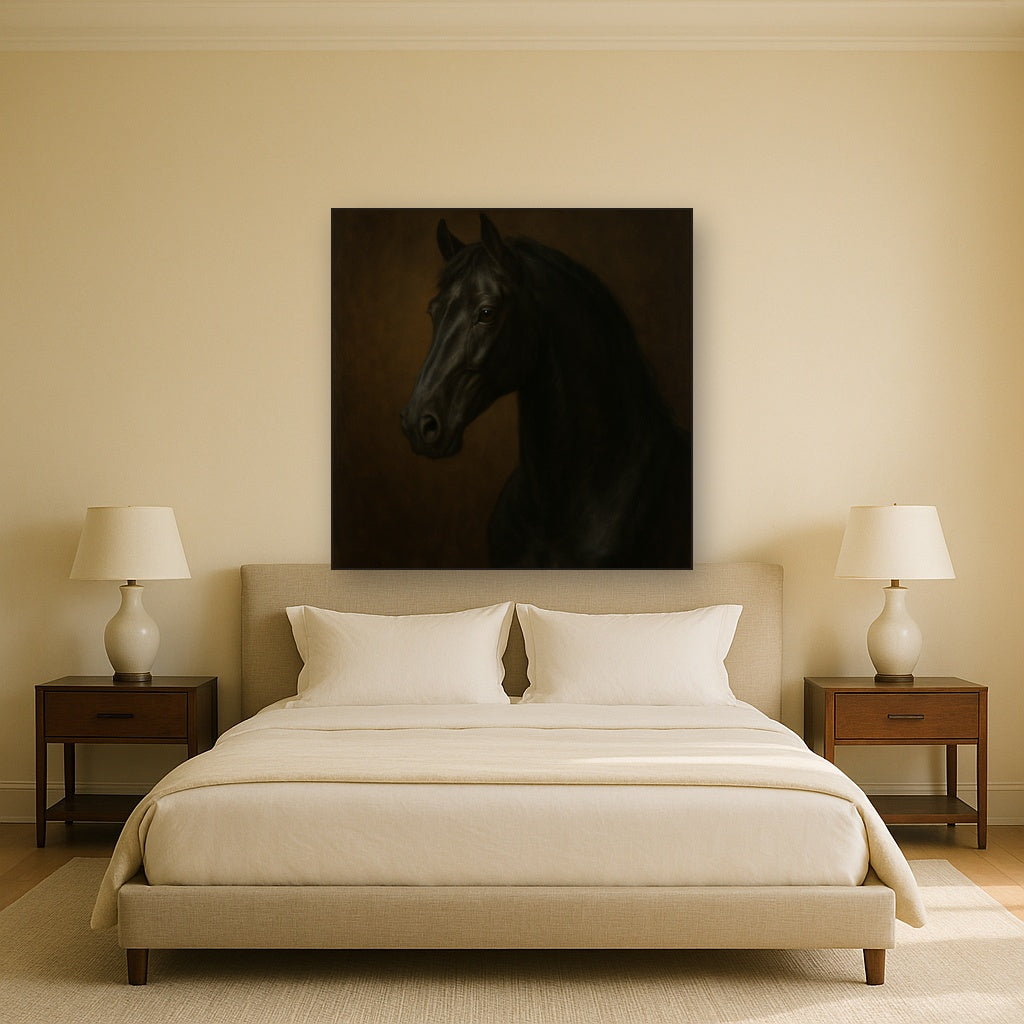 Dark Stallion Portrait in Classical Sfumato No. 12 Oil Painting - View 3