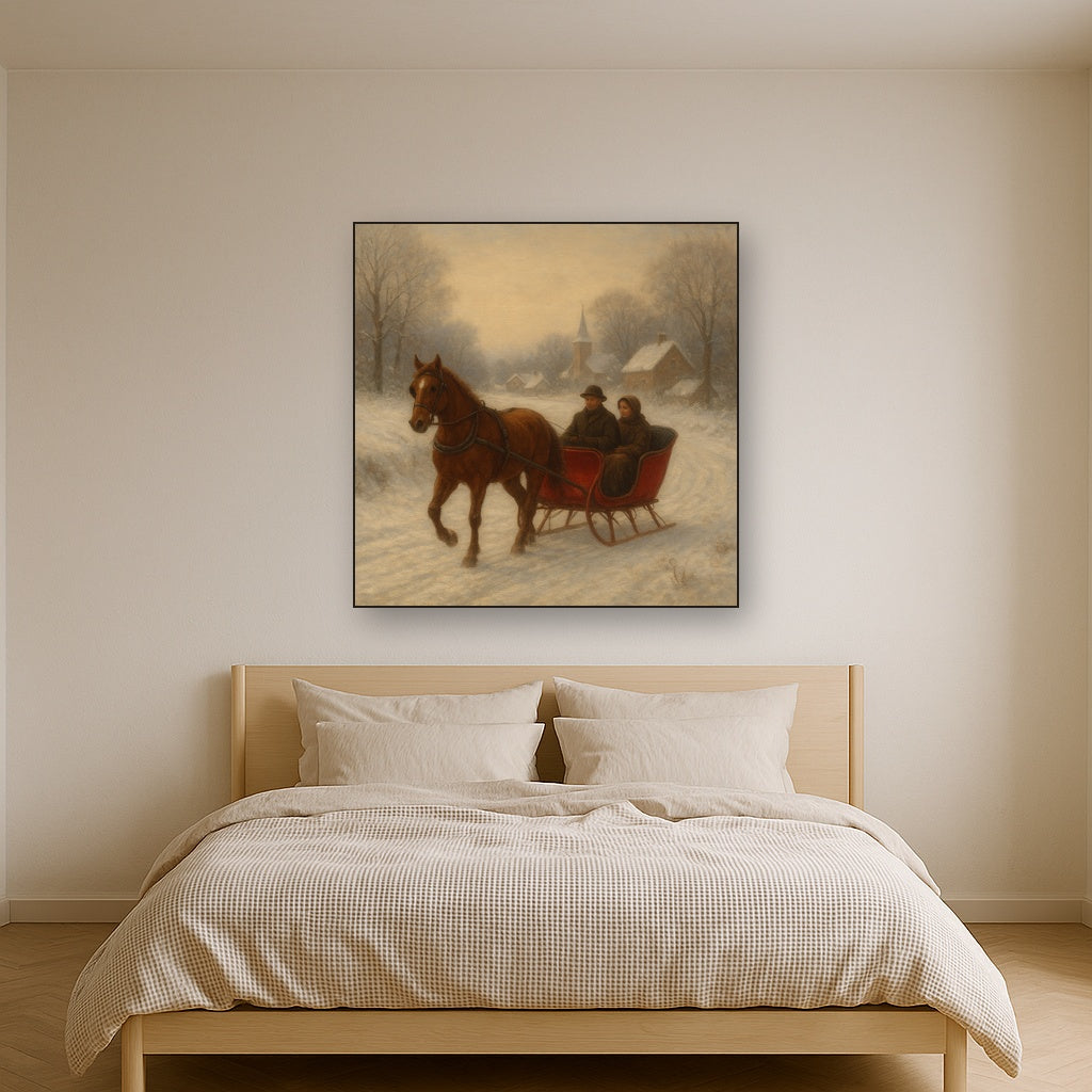 Horse-Drawn Sleigh on Village Snow Road No. 5 Oil Painting - View 3