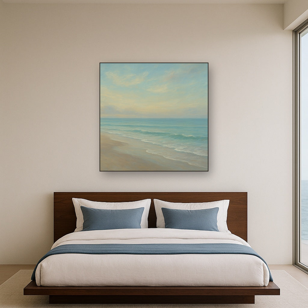 Tranquil Morning Tide over Soft Sand Beach Fine Art Oil Painting - View 3