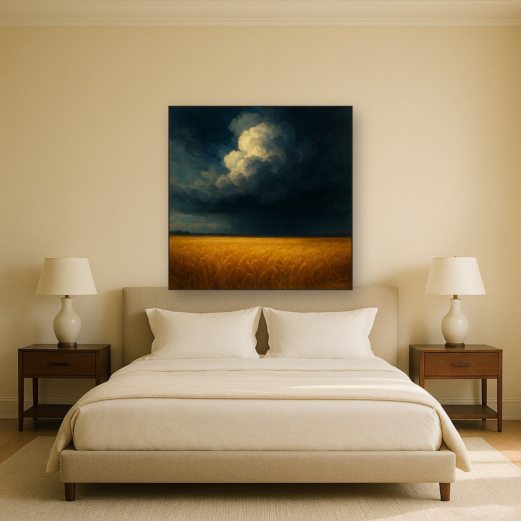 Harvest Wheatfield under Dramatic Thunderhead Sky No. 4 Fine Art Oil Painting - View 3