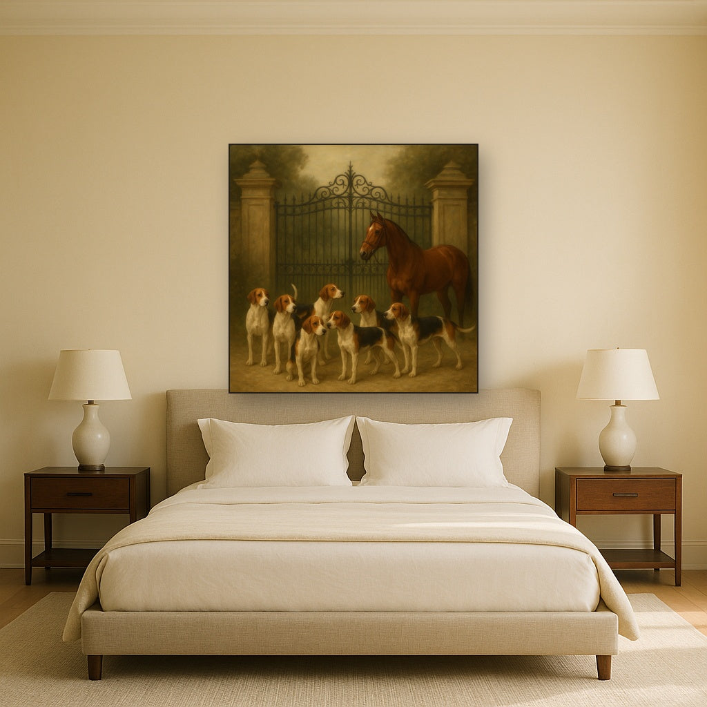 Hunting Hounds & Thoroughbred by Estate Gate No. 2 Oil Painting - View 3