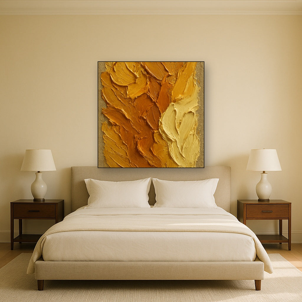 Amber Honeycomb Impasto Oil Painting - Styled in Master Bedroom