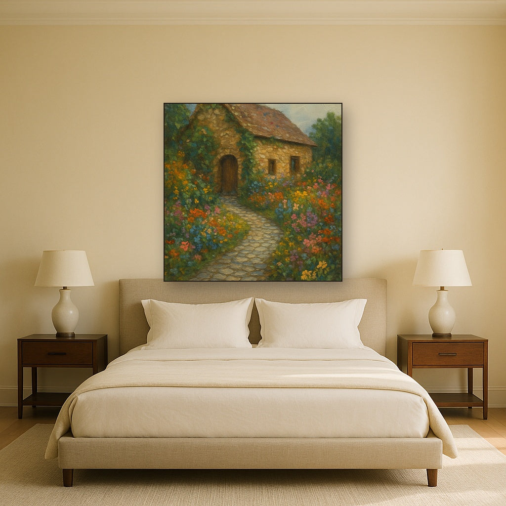 Rustic Stone Cottage Path with Wild Garden Blooms No. 9 Fine Art Oil Painting - View 3