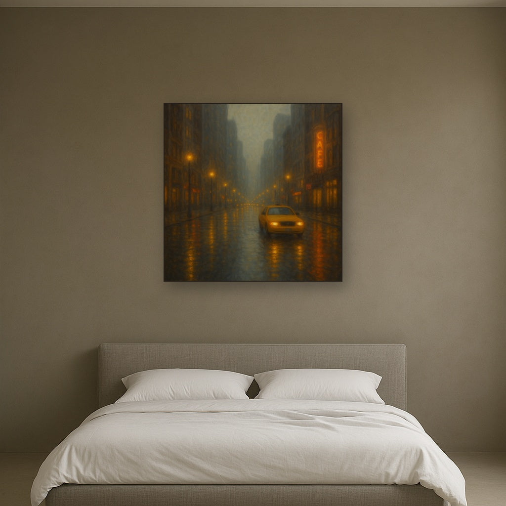 Rain-Drenched Manhattan Avenue Lights No. 5 Oil Painting - View 3