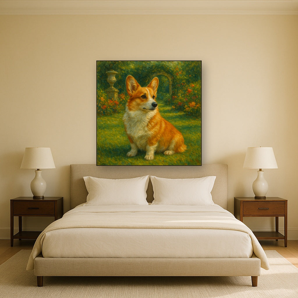 Pembroke Welsh Corgi in Royal English Garden No. 11 Fine Art Oil Painting - View 3