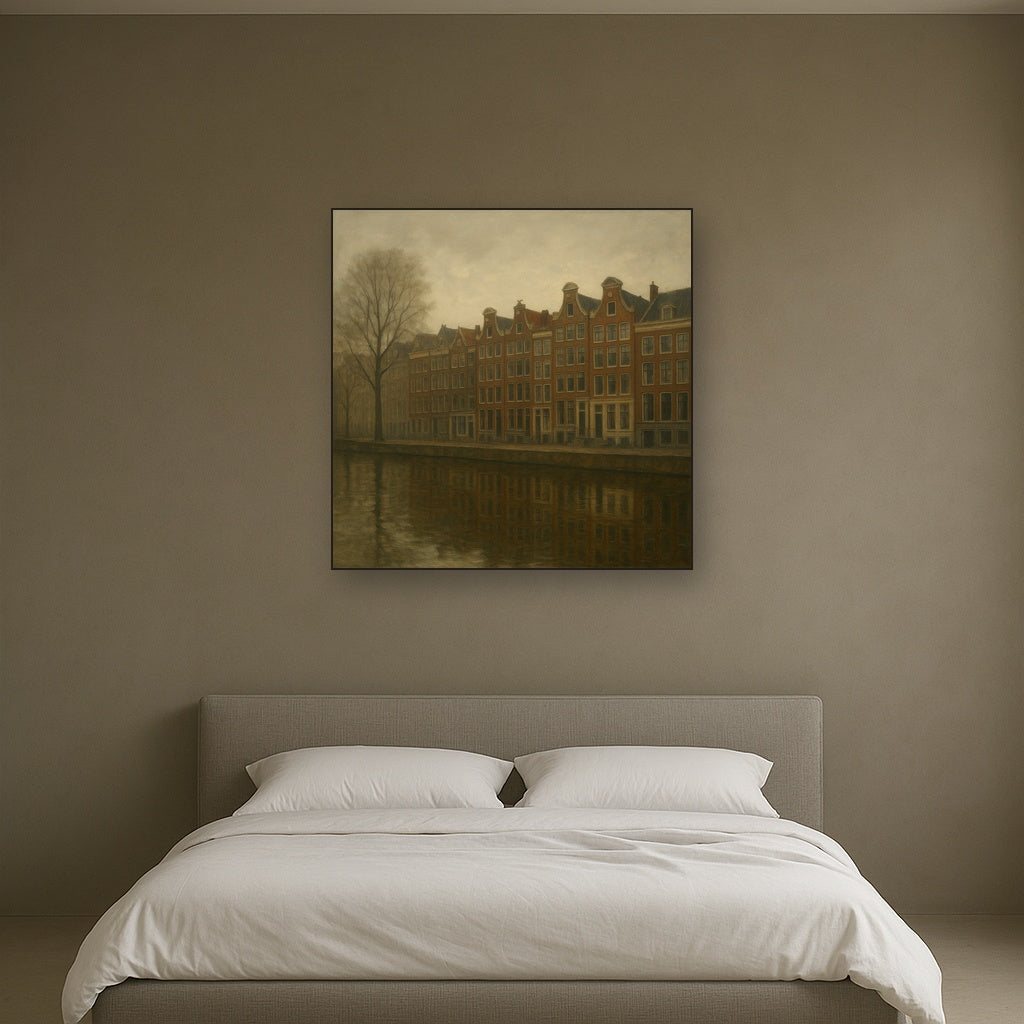 Amsterdam Canal Houses Under Overcast Sky No. 17 Oil Painting - View 3