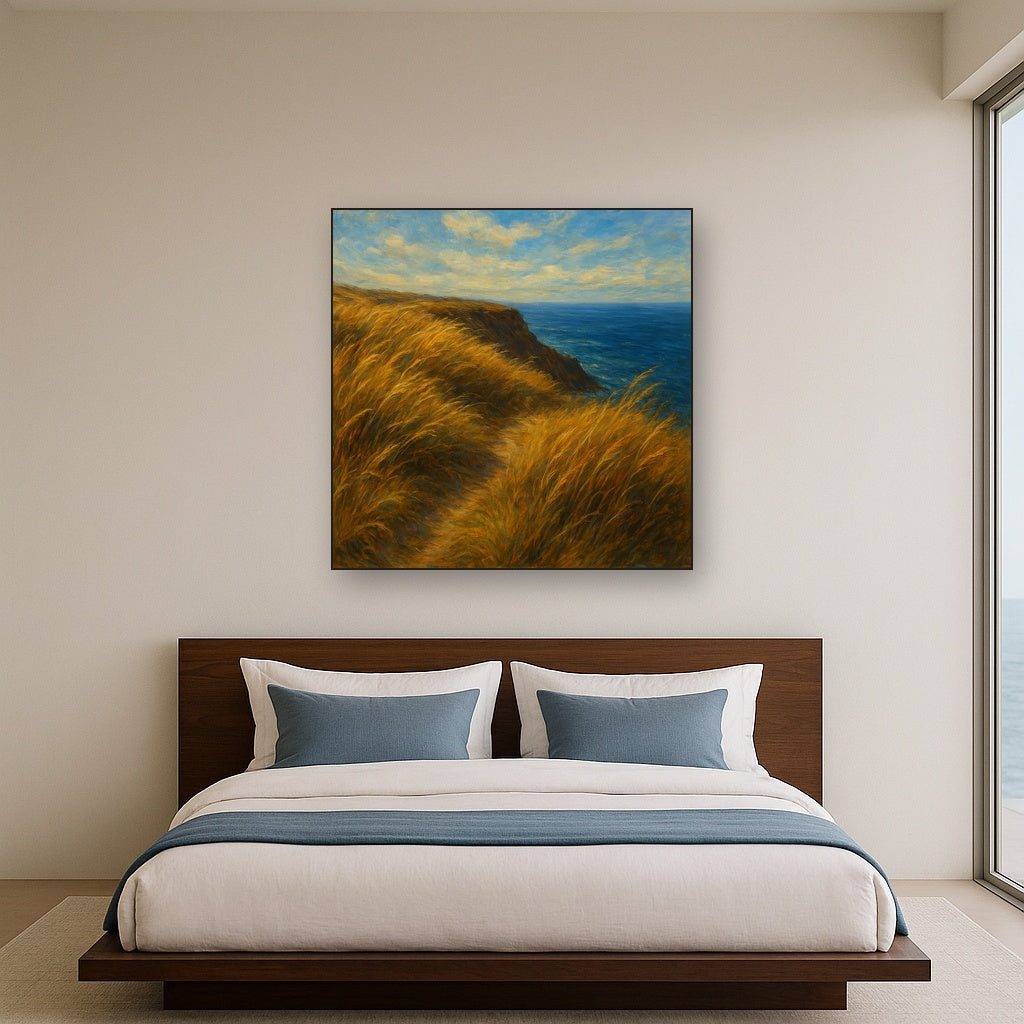 Wild Coastal Grasses on Windswept Bluff No. 3 Fine Art Oil Painting - View 3