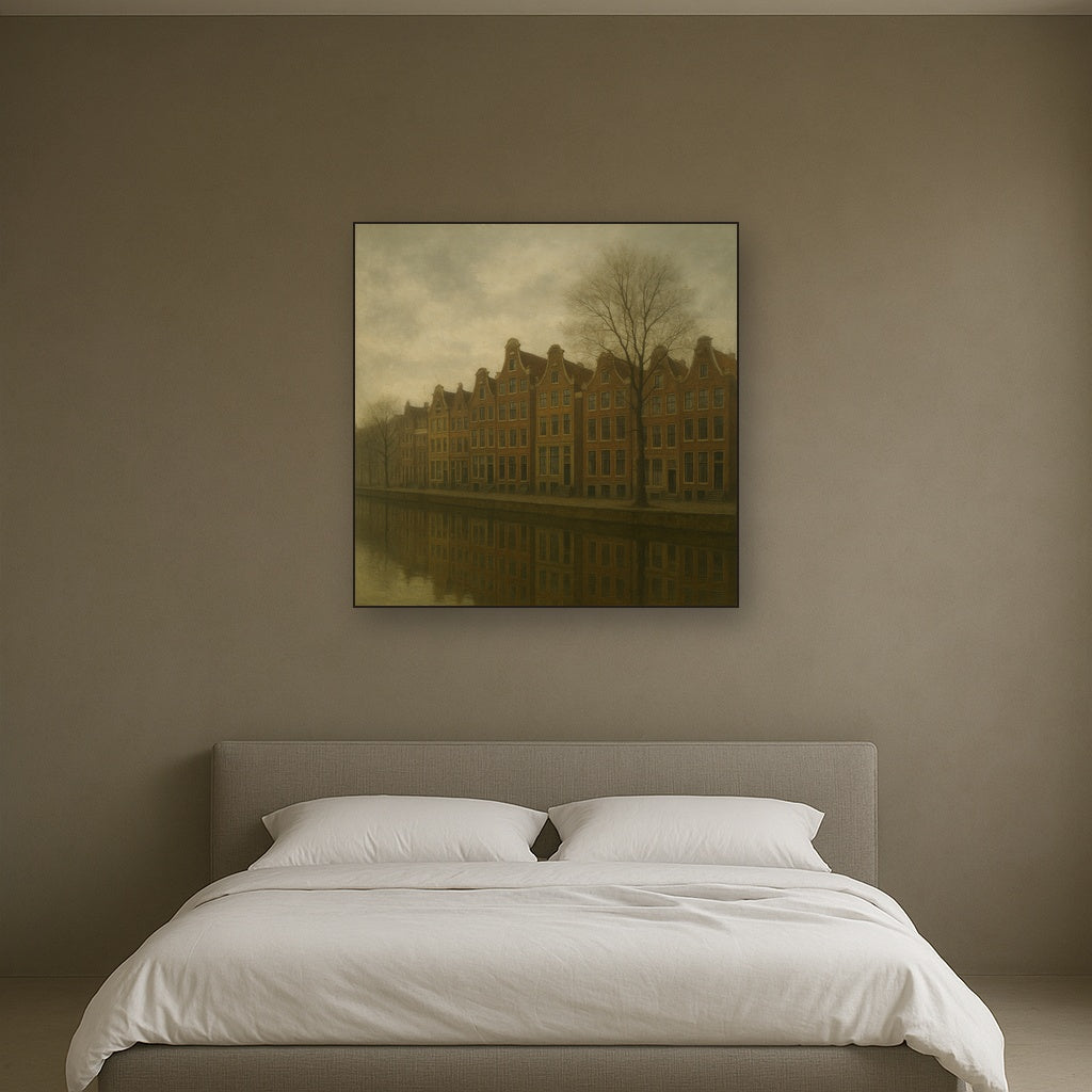 Amsterdam Canal Houses Under Overcast Sky No. 12 Oil Painting - View 3