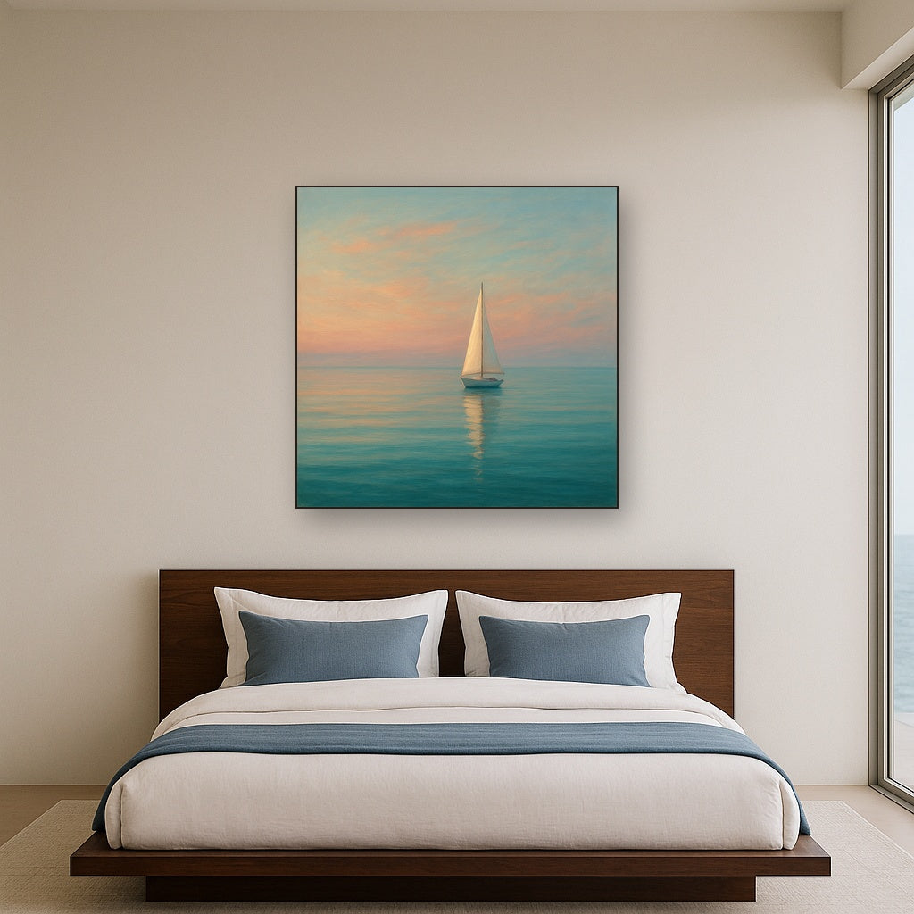 Solitary Sailboat on Vast Glass Horizon No. 9 Fine Art Oil Painting - View 3