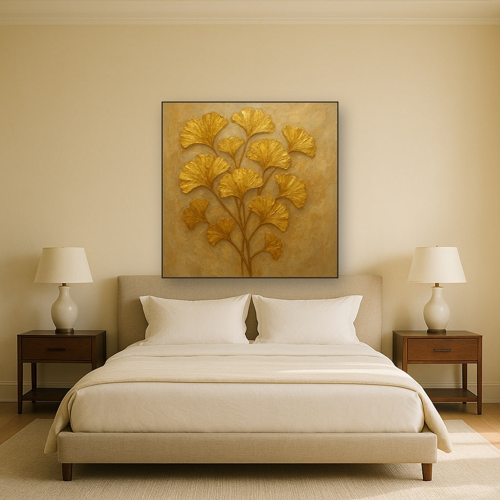 Gilded Ginkgo Foliage Luxury Oil Painting - View 3