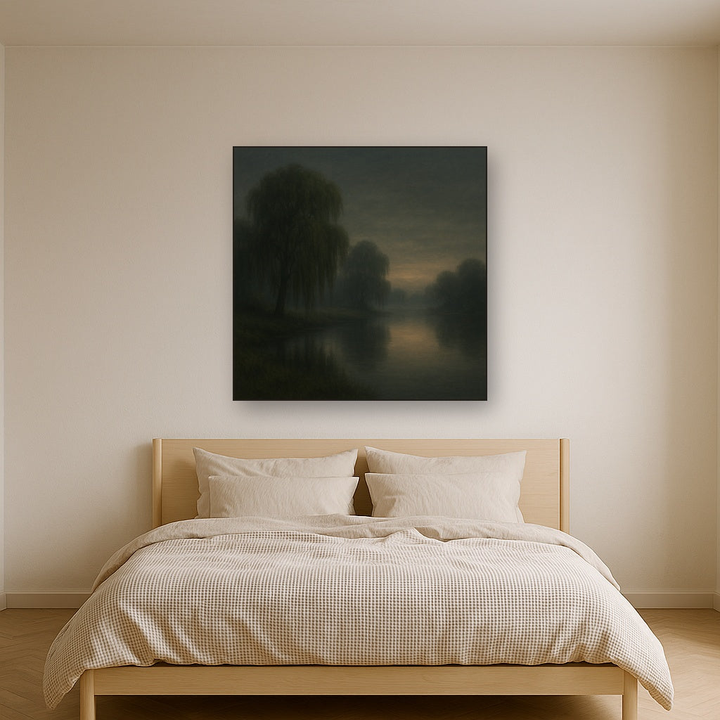 Tranquil Riverbank at Twilight Mist No. 10 Oil Painting - View 3