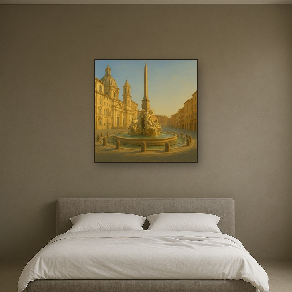 Rome Piazza Fountain in Morning Sunlight No. 16 Oil Painting - View 3