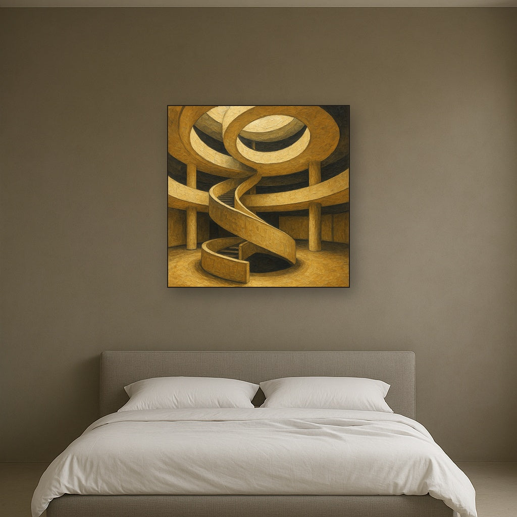 Travertine Spiral Atrium Perspective No. 7 Oil Painting - Styled in Master Bedroom