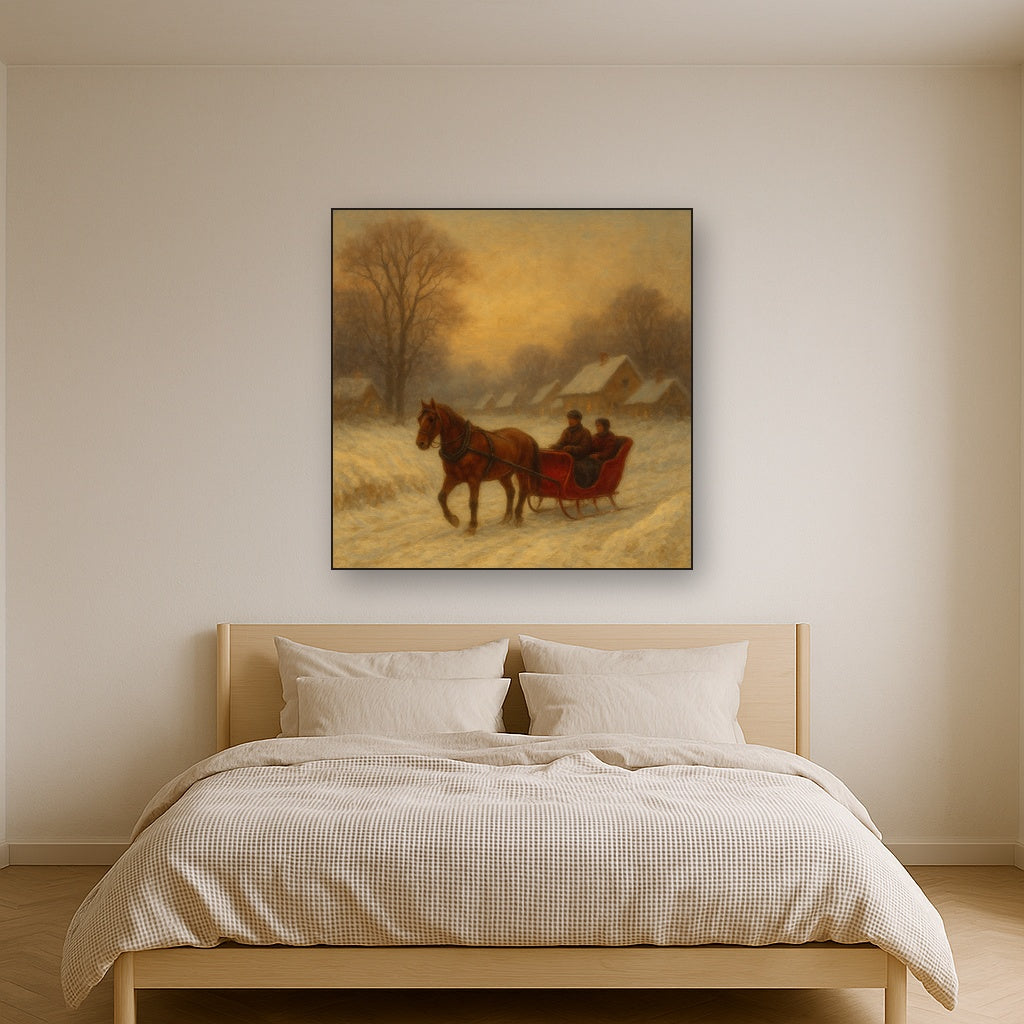 Horse-Drawn Sleigh on Village Snow Road No. 7 Oil Painting - View 3