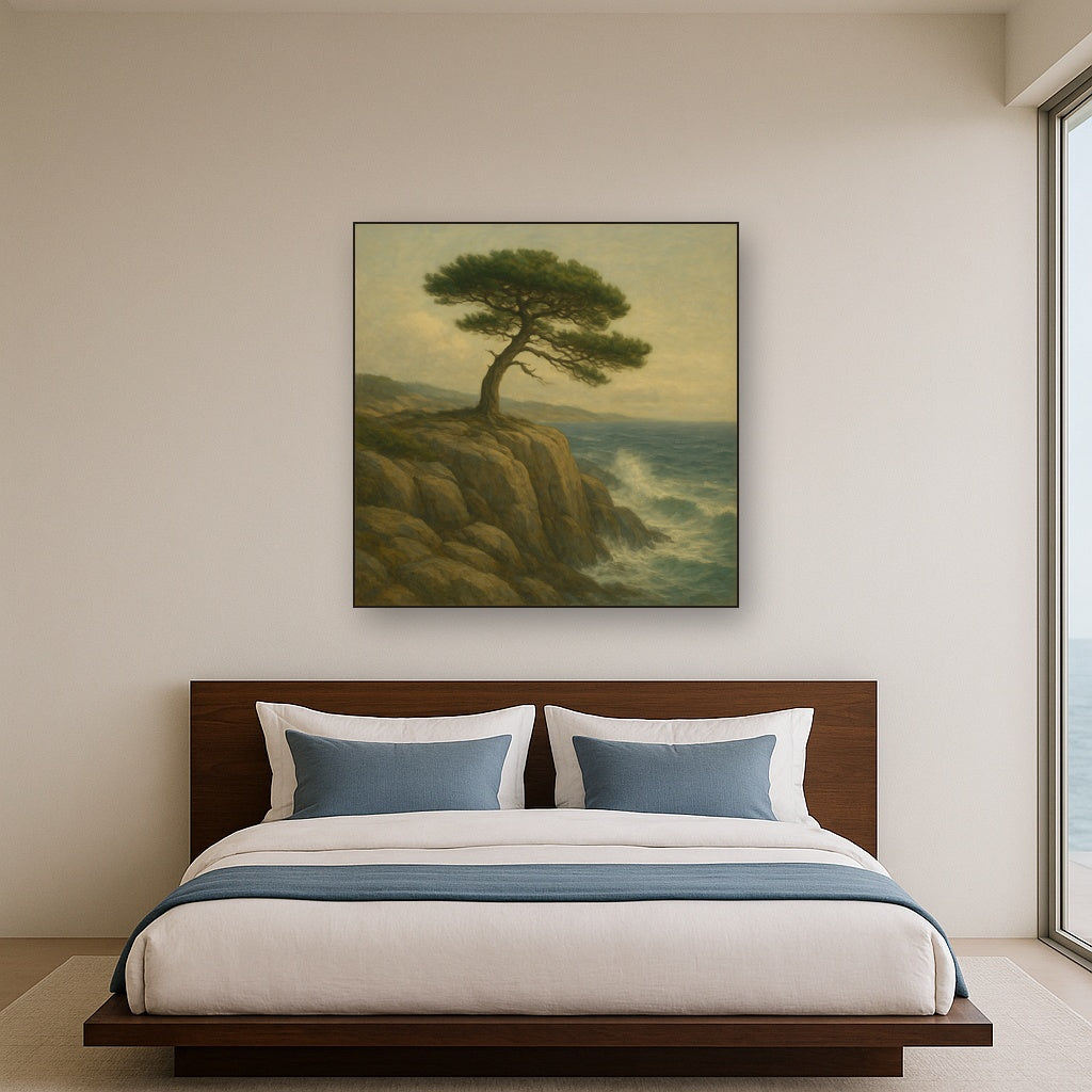 Wild Coastal Pine on Stormy Granite Cliff No. 7 Oil Painting - View 3