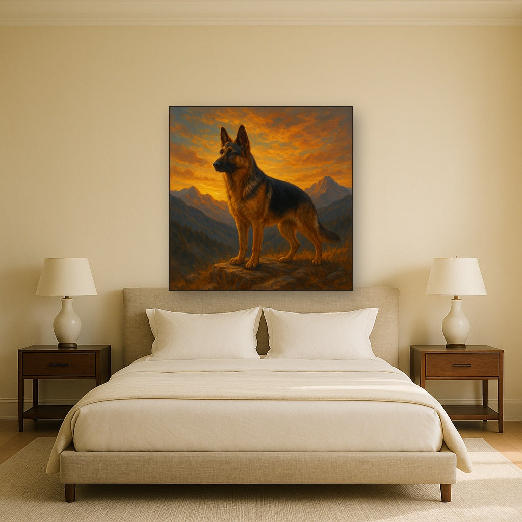 German Shepherd Standing in Alpine Sunset No. 16 Fine Art Oil Painting - View 3