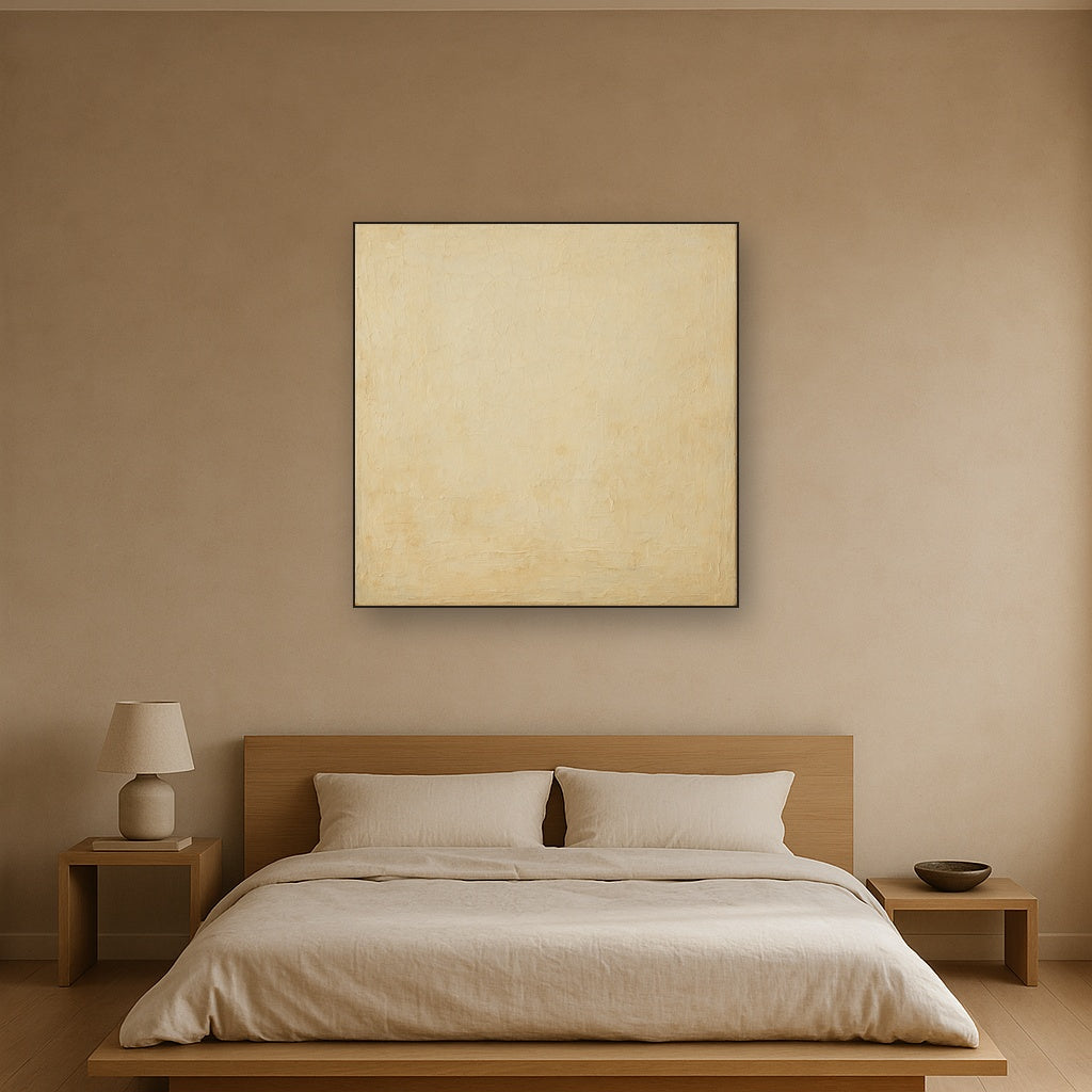 Sun-Bleached Lime Wall Earthy Oil Painting - Styled in Master Bedroom