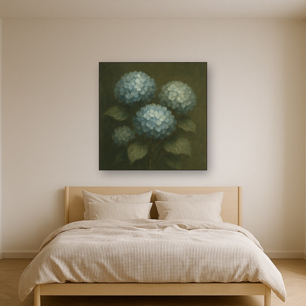 Hydrangea Trio in Dusty Blue & Antiqued Sage No. 4 Fine Art Oil Painting - View 3