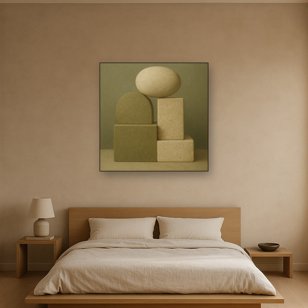 Muted Olive & Sandstone Geometric Balance No. 7 Oil Painting - View 3