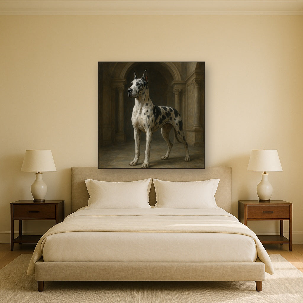 Regal Great Dane in Grand Architectural Hall No. 3 Fine Art Oil Painting - View 3