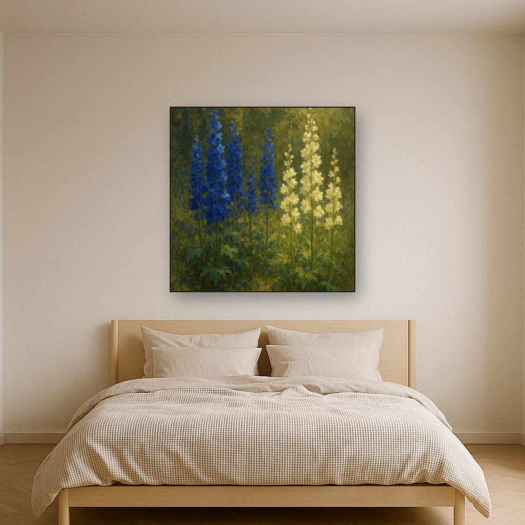 Wild Blue Delphiniums & White Larkspur Garden No. 8 Fine Art Oil Painting - View 3